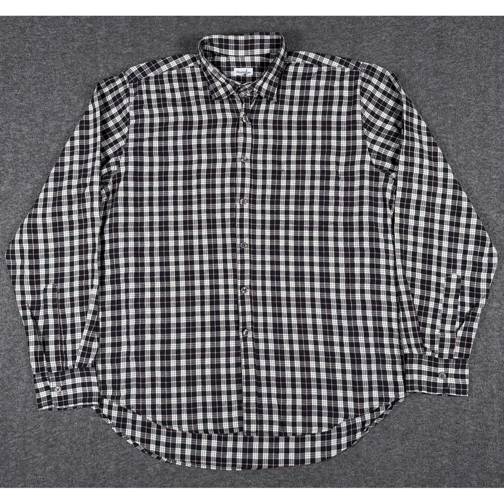 Steven Alan Shirt Mens XL Black White Red Plaid Long Sleeve Button Up Made USA